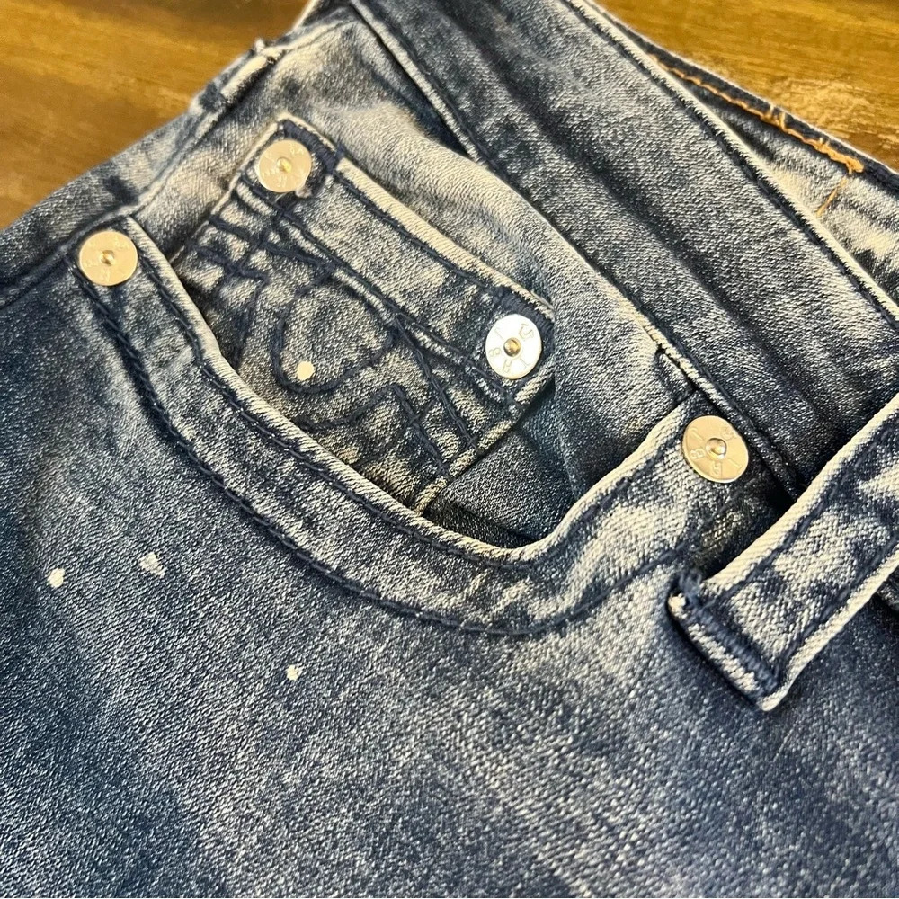 True Religion Curvy Plus Size Jeans Stretchy Splatter Dark Blue 42 3XL 22 - Picture 10 of 13